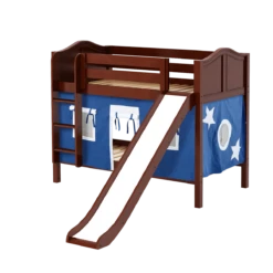 Maxtrix Twin Low Bunk Bed With Straight Ladder, Curtain + Slide -Babyletto Store SMILE22 CC