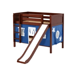 Maxtrix Twin Low Bunk Bed With Straight Ladder, Curtain + Slide -Babyletto Store SMILE22 CP