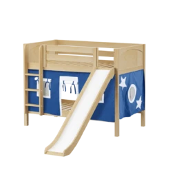 Maxtrix Twin Low Bunk Bed With Straight Ladder, Curtain + Slide -Babyletto Store SMILE22 NP