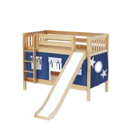 Maxtrix Twin Low Bunk Bed With Straight Ladder, Curtain + Slide -Babyletto Store SMILE22 NS