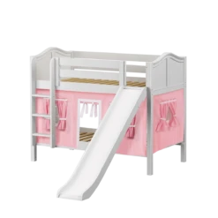 Maxtrix Twin Low Bunk Bed With Straight Ladder, Curtain + Slide -Babyletto Store SMILE23 WC