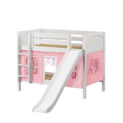 Maxtrix Twin Low Bunk Bed With Straight Ladder, Curtain + Slide -Babyletto Store SMILE23 WP