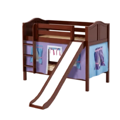 Maxtrix Twin Low Bunk Bed With Straight Ladder, Curtain + Slide -Babyletto Store SMILE27 CC