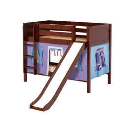 Maxtrix Twin Low Bunk Bed With Straight Ladder, Curtain + Slide -Babyletto Store SMILE27 CP