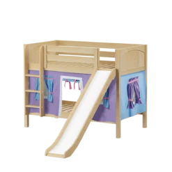 Maxtrix Twin Low Bunk Bed With Straight Ladder, Curtain + Slide -Babyletto Store SMILE27 NP