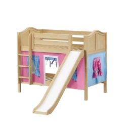 Maxtrix Twin Low Bunk Bed With Straight Ladder, Curtain + Slide -Babyletto Store SMILE28 NC
