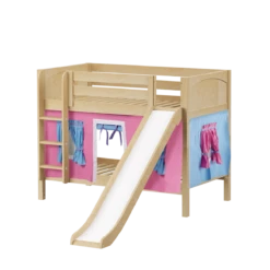Maxtrix Twin Low Bunk Bed With Straight Ladder, Curtain + Slide -Babyletto Store SMILE28 NP
