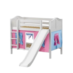 Maxtrix Twin Low Bunk Bed With Straight Ladder, Curtain + Slide -Babyletto Store SMILE28 WC