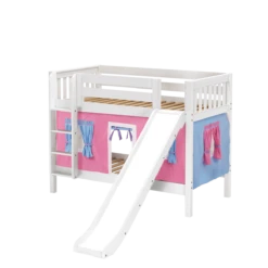 Maxtrix Twin Low Bunk Bed With Straight Ladder, Curtain + Slide -Babyletto Store SMILE28 WS