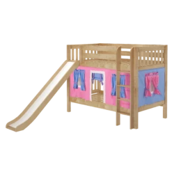 Maxtrix Twin Low Bunk Bed With Straight Ladder, Curtain + Slide -Babyletto Store SMILE28 NS LEFT