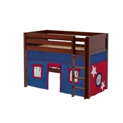 Maxtrix Twin Mid Loft Bed With Straight Ladder + Curtain -Babyletto Store SNIP21 CP