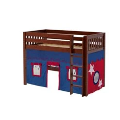 Maxtrix Twin Mid Loft Bed With Straight Ladder + Curtain -Babyletto Store SNIP21 CS