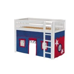 Maxtrix Twin Mid Loft Bed With Straight Ladder + Curtain -Babyletto Store SNIP21 WS