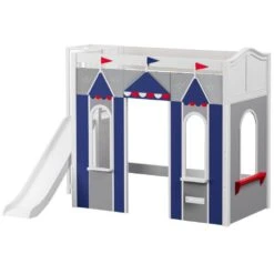 Maxtrix Twin High Loft Bed With Slide Platform + Playhouse Panels 25 Maxtrix Twin High Loft Bed With Slide Platform + Playhouse Panels -Babyletto Store STADIUM BLUE WC