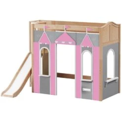 Maxtrix Twin High Loft Bed With Slide Platform + Playhouse Panels 28 Maxtrix Twin High Loft Bed With Slide Platform + Playhouse Panels -Babyletto Store STADIUM PINK NC