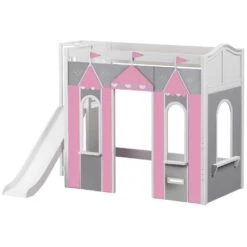 Maxtrix Twin High Loft Bed With Slide Platform + Playhouse Panels 24 Maxtrix Twin High Loft Bed With Slide Platform + Playhouse Panels -Babyletto Store STADIUM PINK WC