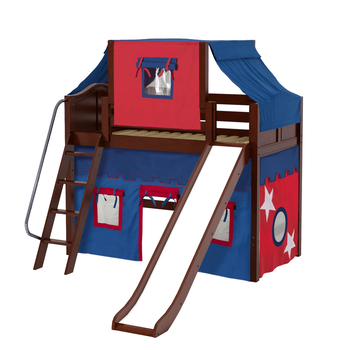 Maxtrix Twin Mid Loft Bed With Angled Ladder, Curtain, Top Tent + Slide 16 Maxtrix Twin Mid Loft Bed With Angled Ladder, Curtain, Top Tent + Slide - Image 14