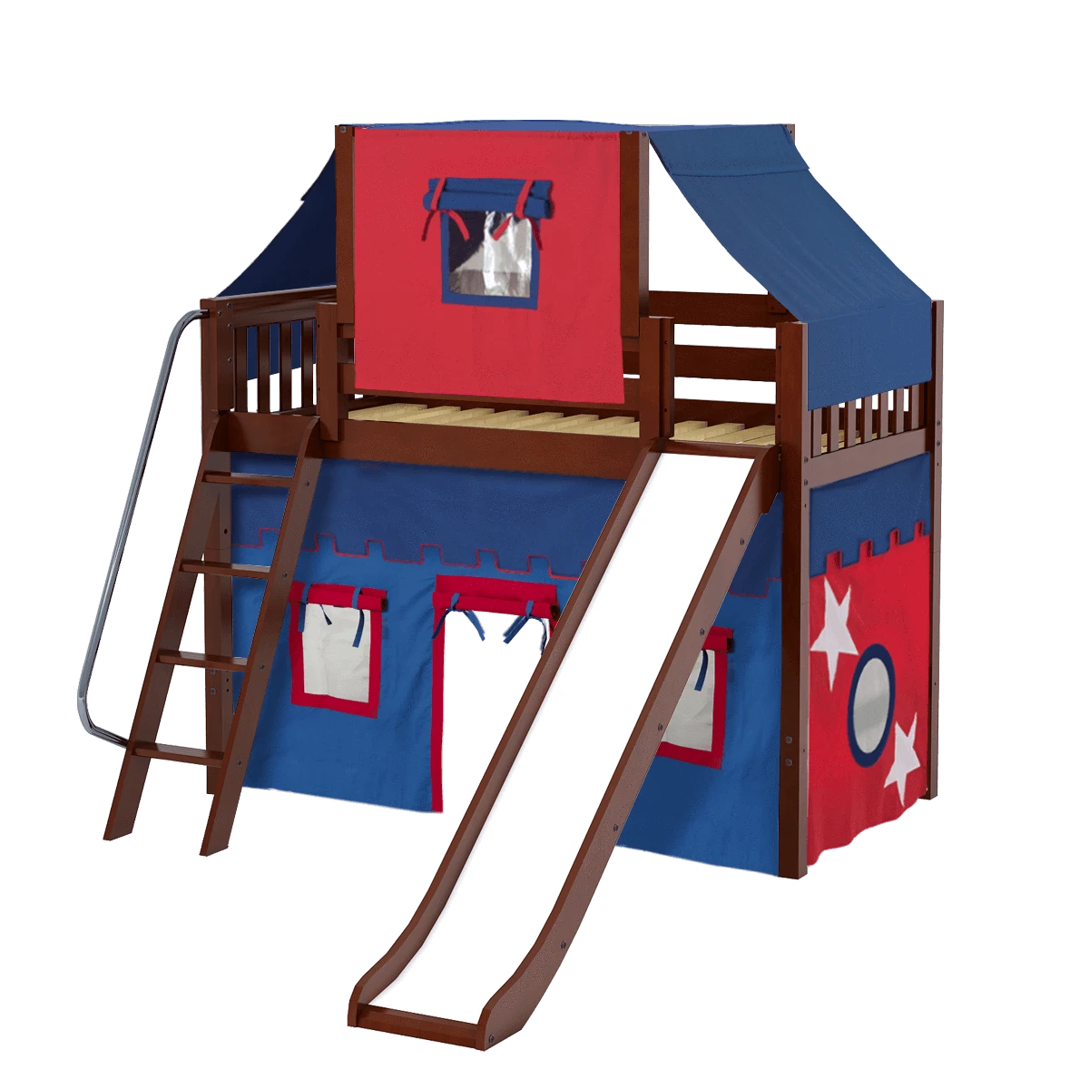 Maxtrix Twin Mid Loft Bed With Angled Ladder, Curtain, Top Tent + Slide 4 Maxtrix Twin Mid Loft Bed With Angled Ladder, Curtain, Top Tent + Slide - Image 2