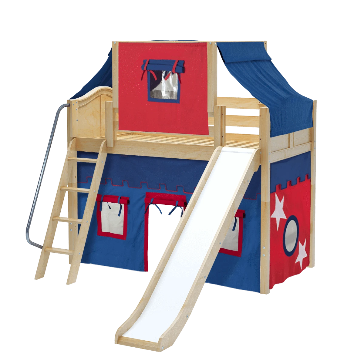 Maxtrix Twin Mid Loft Bed With Angled Ladder, Curtain, Top Tent + Slide 10 Maxtrix Twin Mid Loft Bed With Angled Ladder, Curtain, Top Tent + Slide - Image 8
