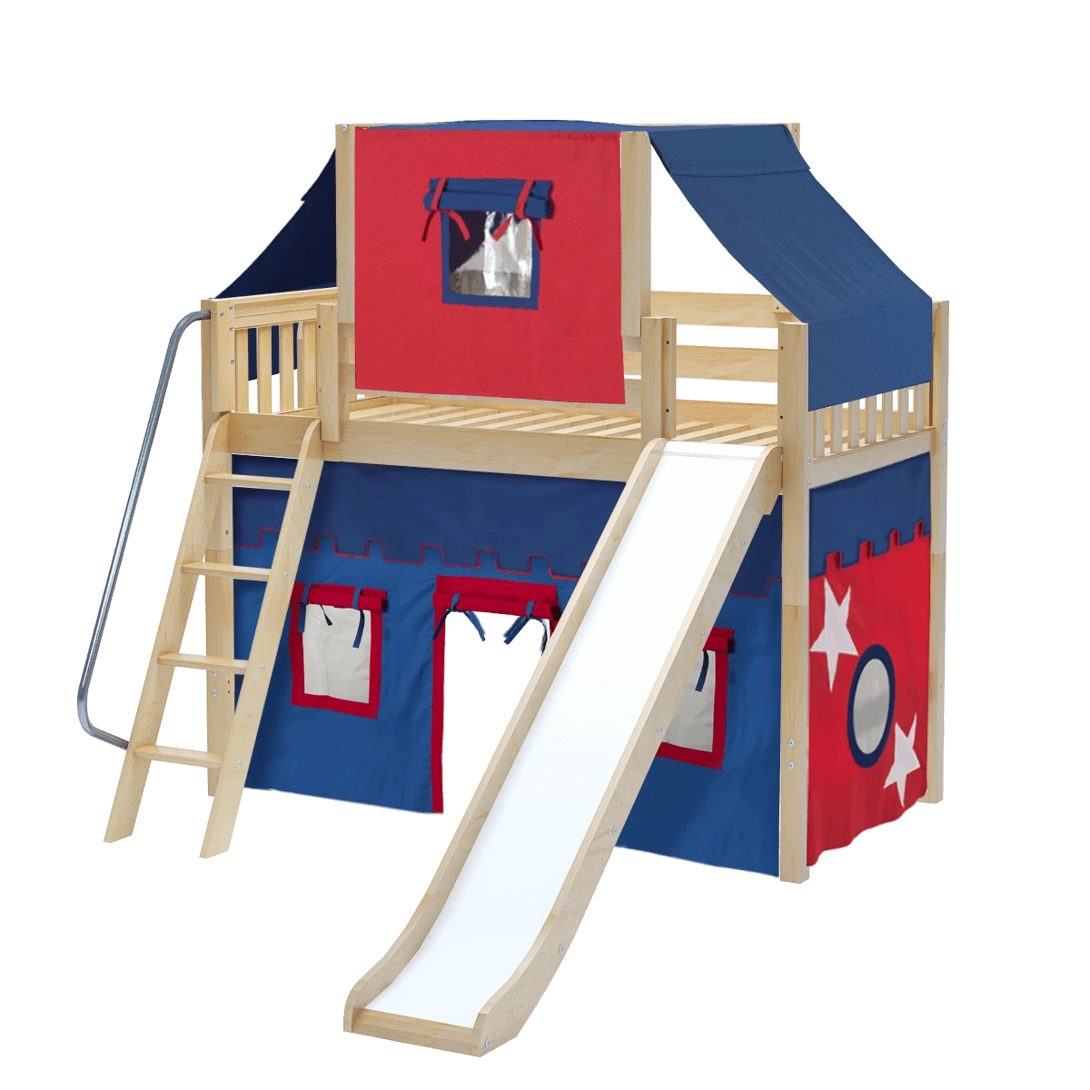 Maxtrix Twin Mid Loft Bed With Angled Ladder, Curtain, Top Tent + Slide 7 Maxtrix Twin Mid Loft Bed With Angled Ladder, Curtain, Top Tent + Slide - Image 5