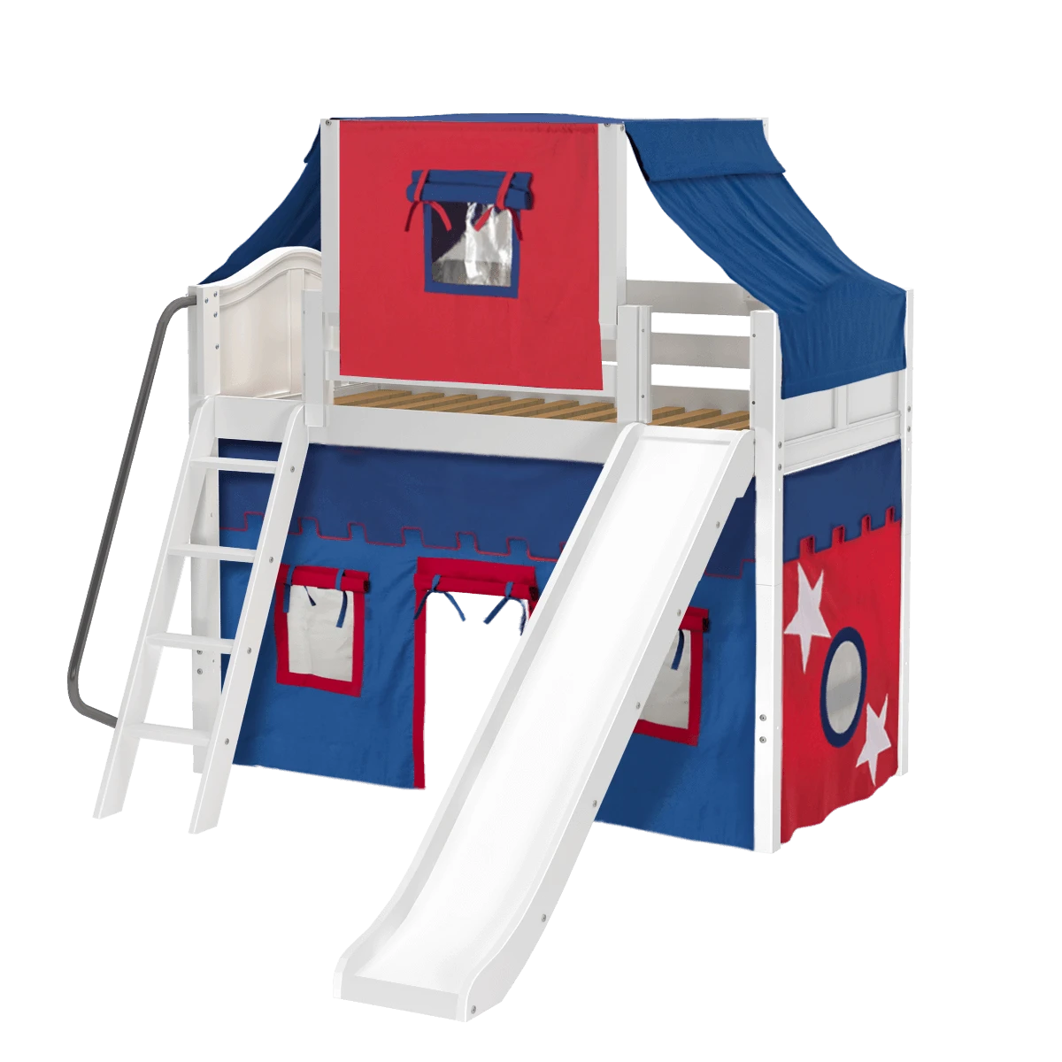 Maxtrix Twin Mid Loft Bed With Angled Ladder, Curtain, Top Tent + Slide 5 Maxtrix Twin Mid Loft Bed With Angled Ladder, Curtain, Top Tent + Slide - Image 3