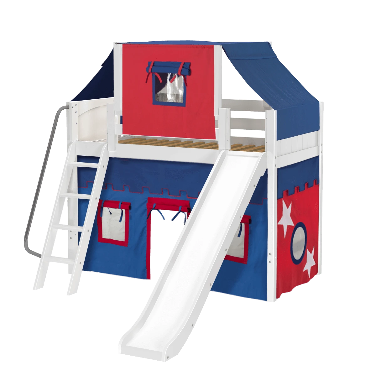 Maxtrix Twin Mid Loft Bed With Angled Ladder, Curtain, Top Tent + Slide 6 Maxtrix Twin Mid Loft Bed With Angled Ladder, Curtain, Top Tent + Slide - Image 4