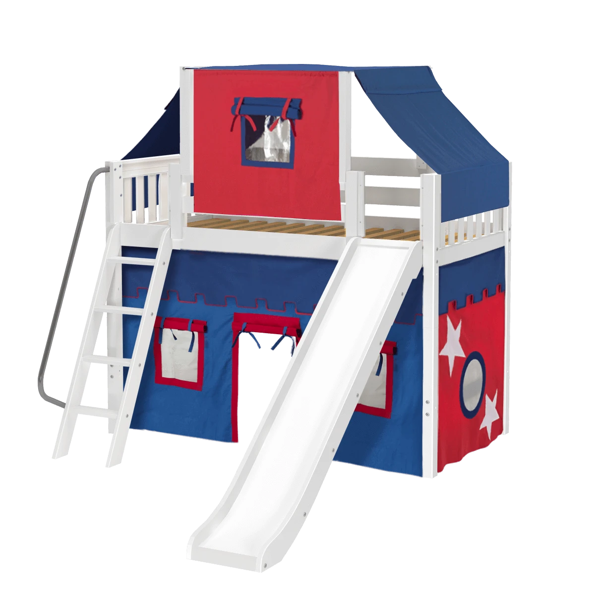 Maxtrix Twin Mid Loft Bed With Angled Ladder, Curtain, Top Tent + Slide 9 Maxtrix Twin Mid Loft Bed With Angled Ladder, Curtain, Top Tent + Slide - Image 7