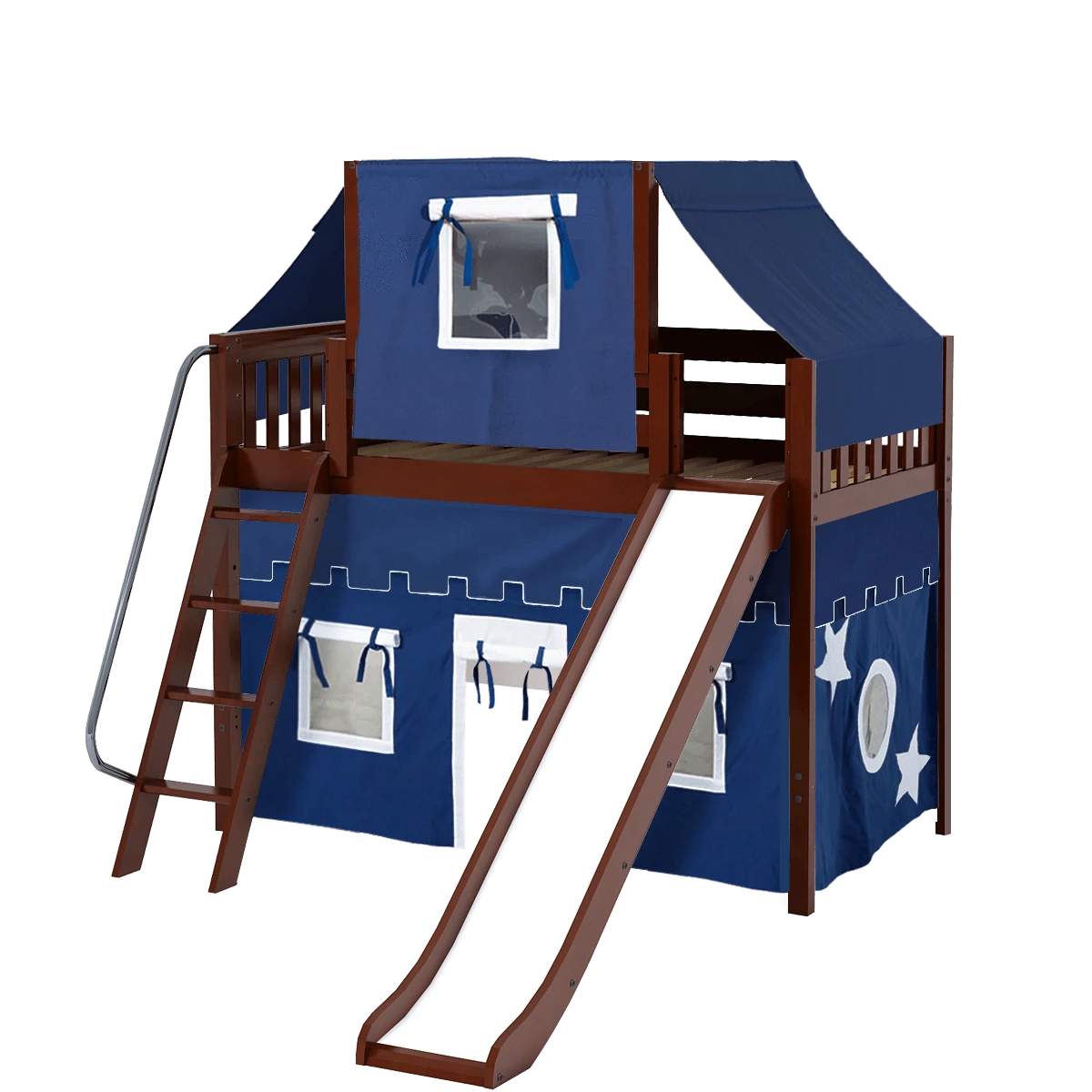 Maxtrix Twin Mid Loft Bed With Angled Ladder, Curtain, Top Tent + Slide 12 Maxtrix Twin Mid Loft Bed With Angled Ladder, Curtain, Top Tent + Slide - Image 10