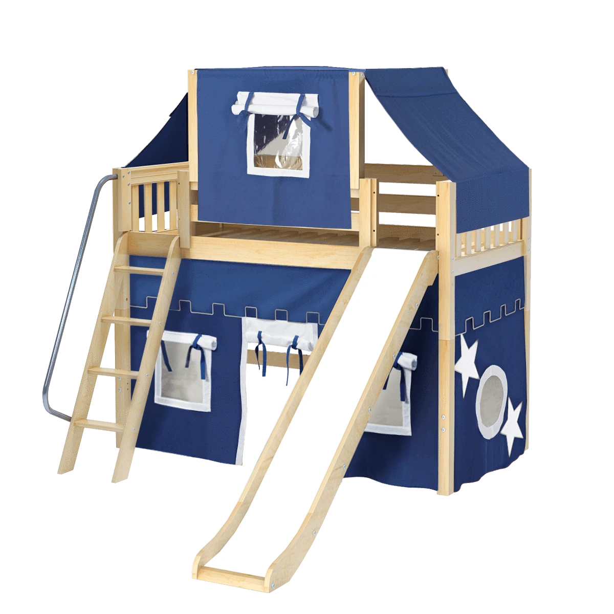 Maxtrix Twin Mid Loft Bed With Angled Ladder, Curtain, Top Tent + Slide 15 Maxtrix Twin Mid Loft Bed With Angled Ladder, Curtain, Top Tent + Slide - Image 13