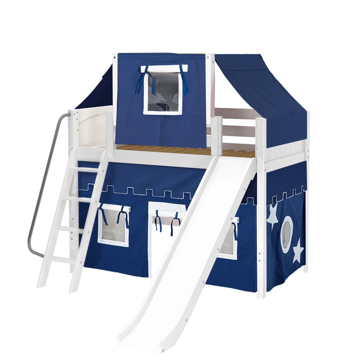 Maxtrix Twin Mid Loft Bed With Angled Ladder, Curtain, Top Tent + Slide 14 Maxtrix Twin Mid Loft Bed With Angled Ladder, Curtain, Top Tent + Slide - Image 12