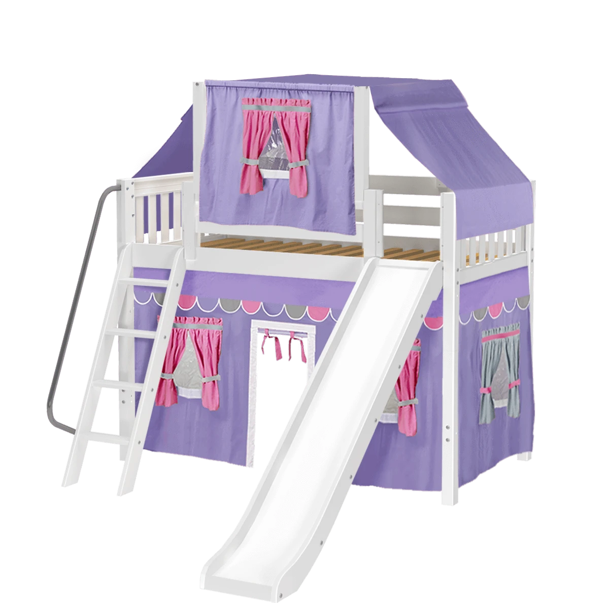 Maxtrix Twin Mid Loft Bed With Angled Ladder, Curtain, Top Tent + Slide 8 Maxtrix Twin Mid Loft Bed With Angled Ladder, Curtain, Top Tent + Slide - Image 6