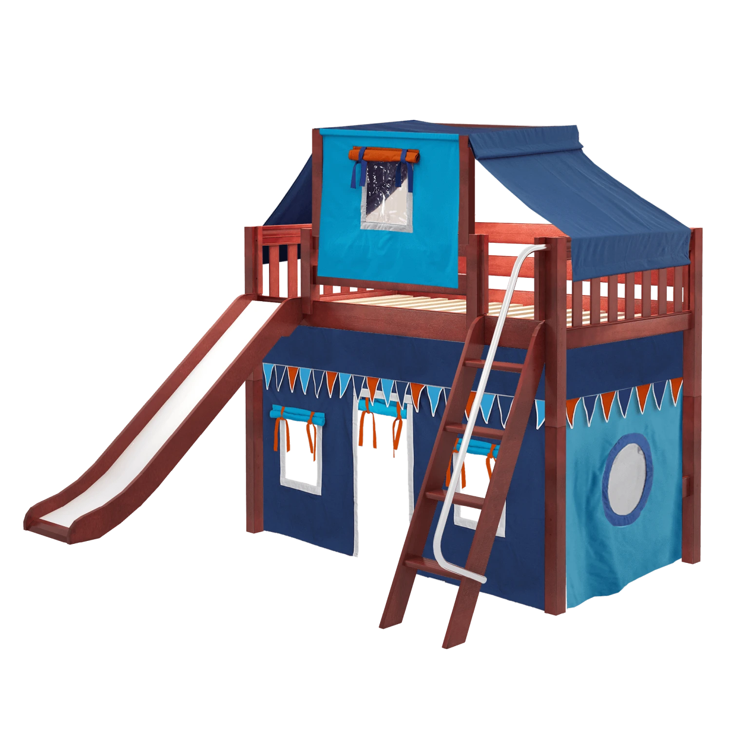 Maxtrix Twin Mid Loft Bed With Angled Ladder, Curtain, Top Tent + Slide 3 Maxtrix Twin Mid Loft Bed With Angled Ladder, Curtain, Top Tent + Slide