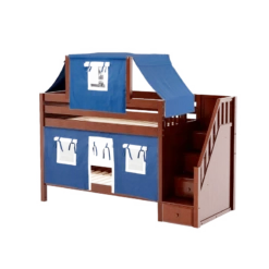 Maxtrix Twin Low Bunk Bed With Stairs, Curtain + Top Tent -Babyletto Store TRACKER22 CP