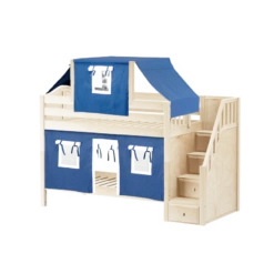 Maxtrix Twin Low Bunk Bed With Stairs, Curtain + Top Tent -Babyletto Store TRACKER22 NC