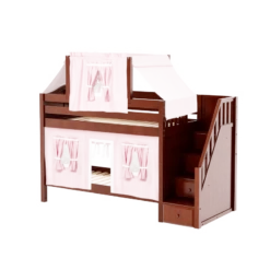 Maxtrix Twin Low Bunk Bed With Stairs, Curtain + Top Tent -Babyletto Store TRACKER23 CC