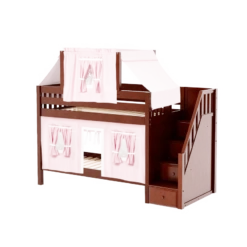 Maxtrix Twin Low Bunk Bed With Stairs, Curtain + Top Tent -Babyletto Store TRACKER23 CS