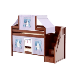 Maxtrix Twin Low Bunk Bed With Stairs, Curtain + Top Tent -Babyletto Store TRACKER27 CC