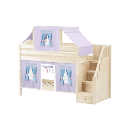 Maxtrix Twin Low Bunk Bed With Stairs, Curtain + Top Tent -Babyletto Store TRACKER27 NC
