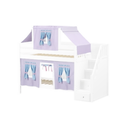 Maxtrix Twin Low Bunk Bed With Stairs, Curtain + Top Tent -Babyletto Store TRACKER27 WP