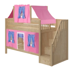 Maxtrix Twin Low Bunk Bed With Stairs, Curtain + Top Tent -Babyletto Store TRACKER28 NP