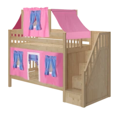 Maxtrix Twin Low Bunk Bed With Stairs, Curtain + Top Tent -Babyletto Store TRACKER28 NS