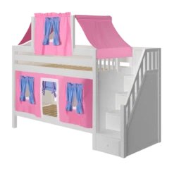 Maxtrix Twin Low Bunk Bed With Stairs, Curtain + Top Tent -Babyletto Store TRACKER28 WC
