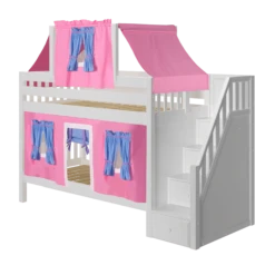 Maxtrix Twin Low Bunk Bed With Stairs, Curtain + Top Tent