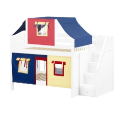 Maxtrix Twin Low Bunk Bed With Stairs, Curtain + Top Tent -Babyletto Store TRACKER29 WC