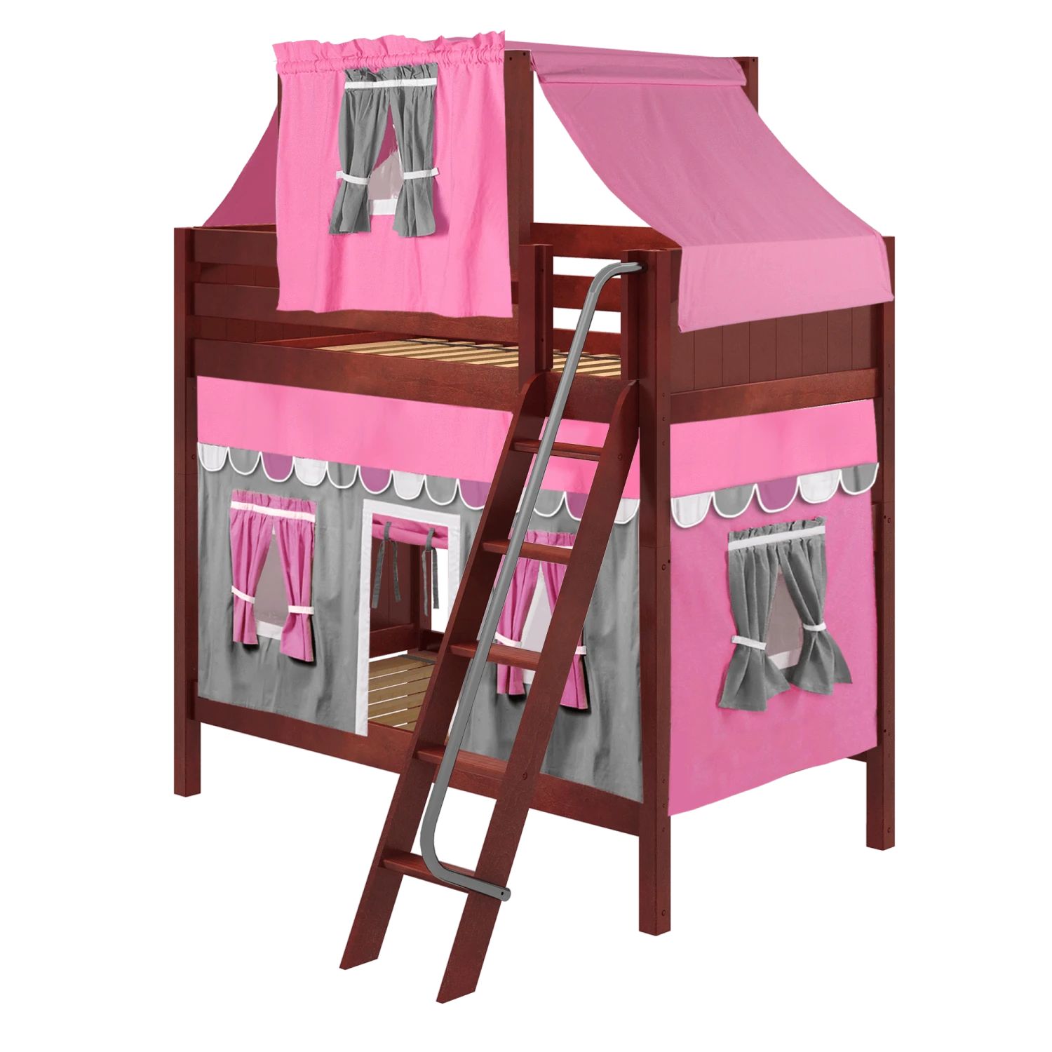 Maxtrix Twin High Bunk Bed With Angled Ladder, Top Tent + Curtain 6 Maxtrix Twin High Bunk Bed With Angled Ladder, Top Tent + Curtain - Image 4