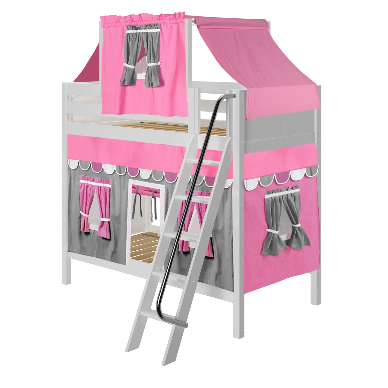 Maxtrix Twin High Bunk Bed With Angled Ladder, Top Tent + Curtain 8 Maxtrix Twin High Bunk Bed With Angled Ladder, Top Tent + Curtain - Image 6