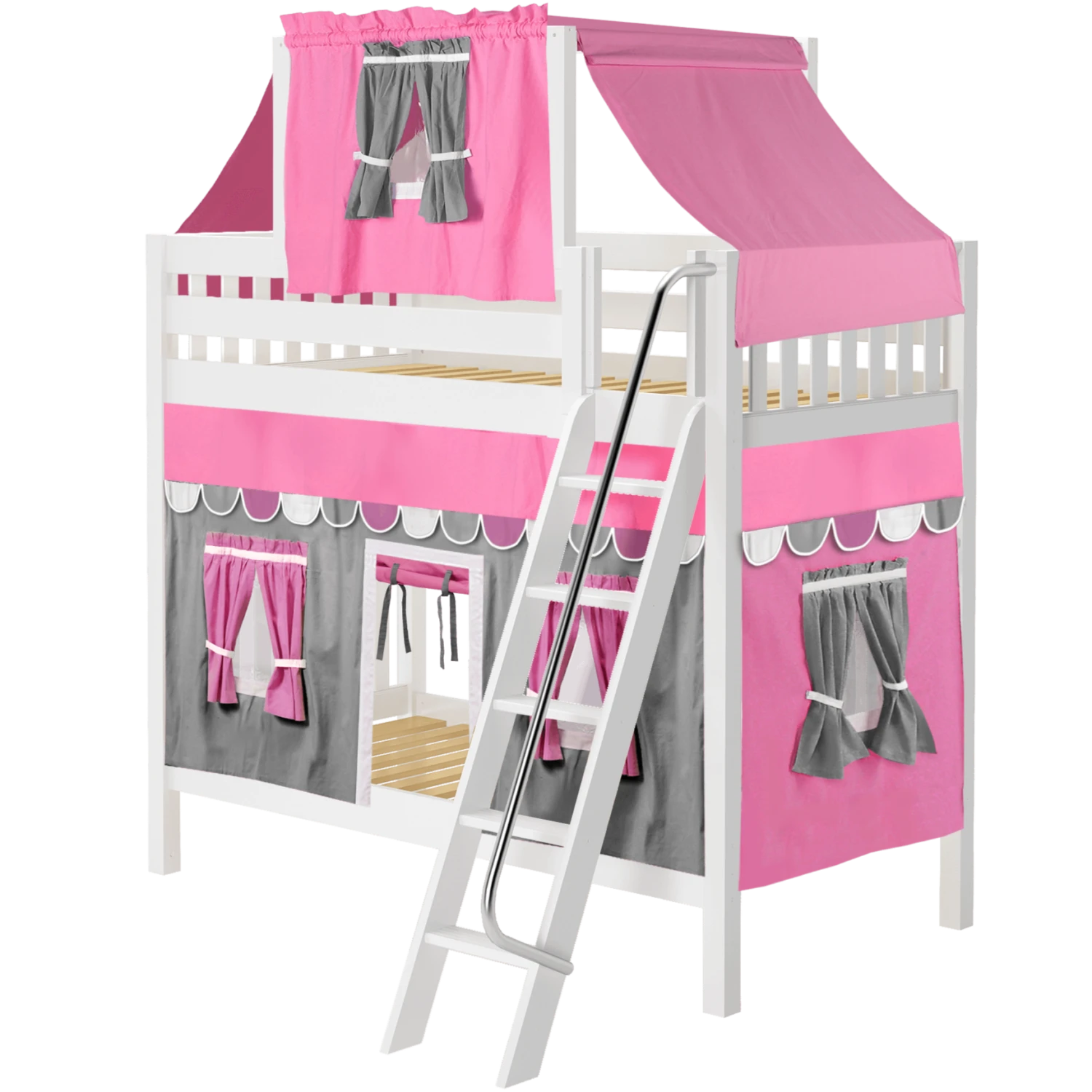 Maxtrix Twin High Bunk Bed With Angled Ladder, Top Tent + Curtain 3 Maxtrix Twin High Bunk Bed With Angled Ladder, Top Tent + Curtain
