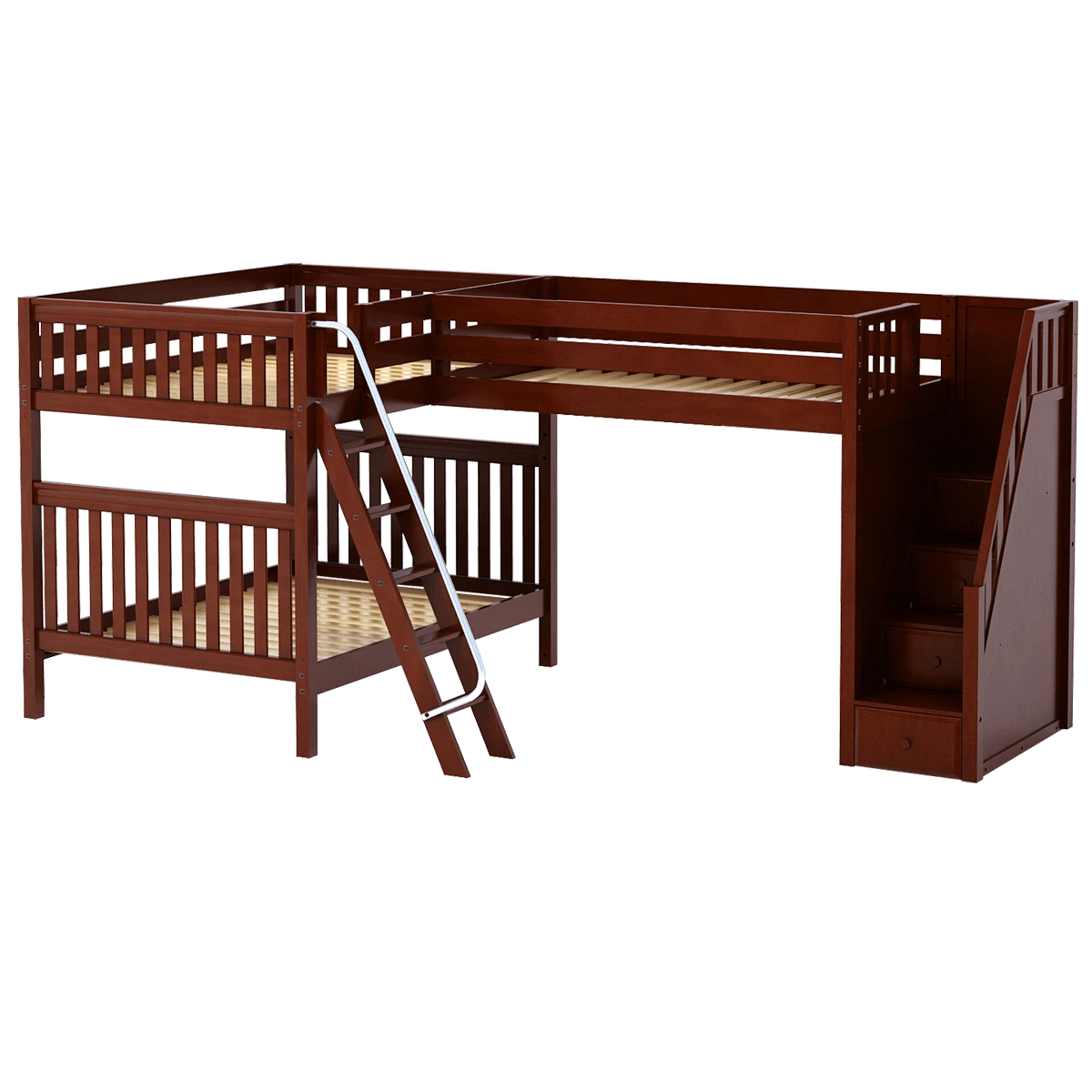 Maxtrix Full High Corner Loft Bunk Bed With Ladder + Stairs - R 3 Maxtrix Full High Corner Loft Bunk Bed With Ladder + Stairs - R
