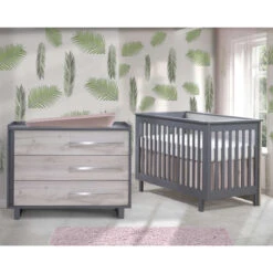 Tulip Urban Convertible Crib + 3-Drawer Dresser XL -Babyletto Store Urban Collection 01 White and Charcoal Room shot 04 Crib min 1cd4668c 37f8 4970 b58a 0fc54f810320