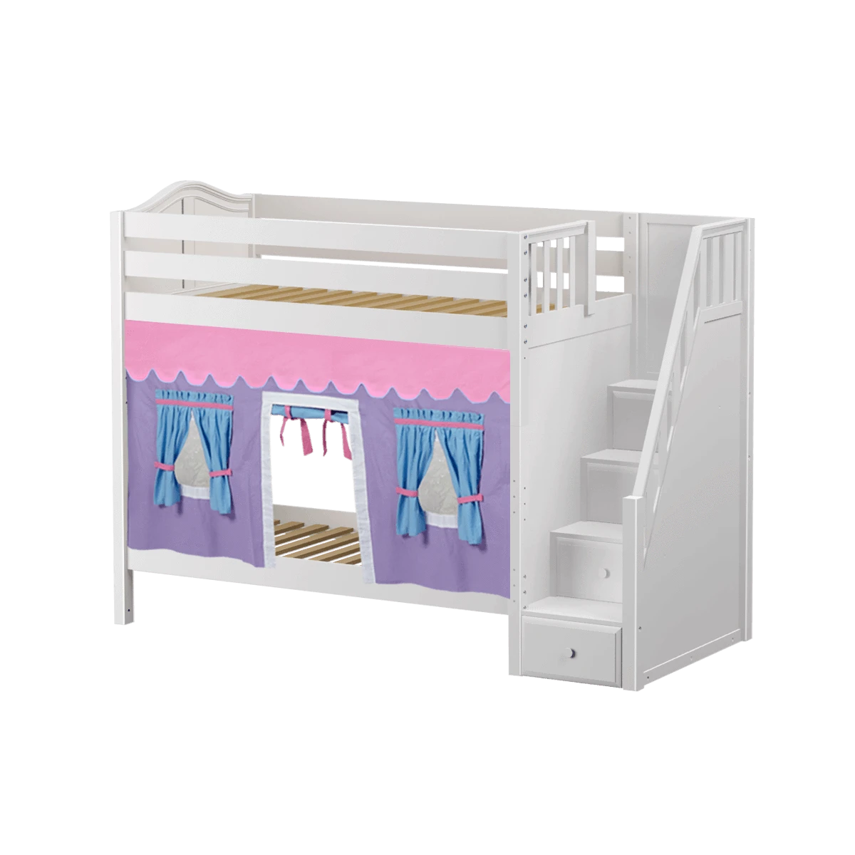 Maxtrix Twin High Bunk Bed With Stairs + Curtain 4 Maxtrix Twin High Bunk Bed With Stairs + Curtain - Image 2